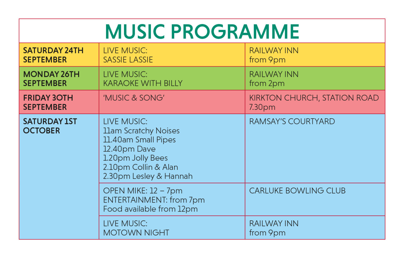 Jam and Ham 2022 Music Programme Carluke Development Trust